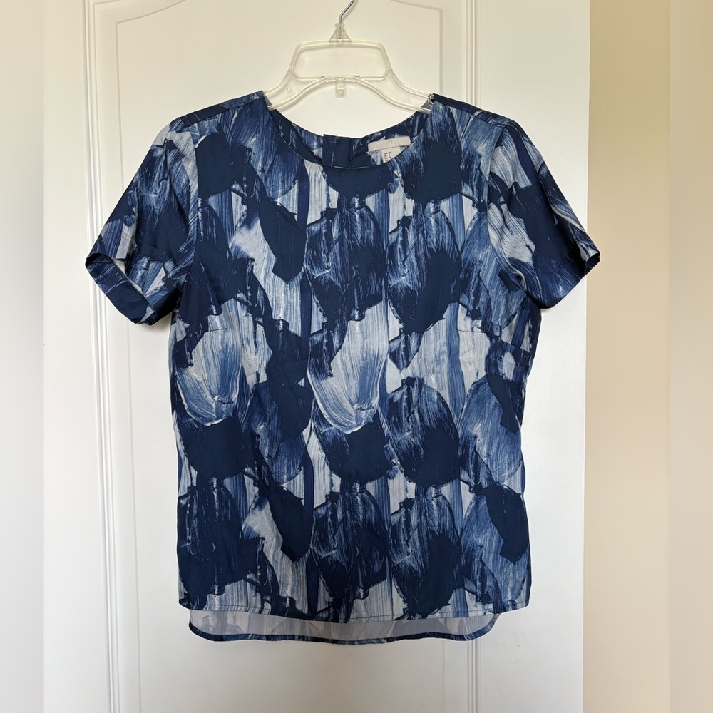 H&M Blue and White Graphic Boxy Blouse